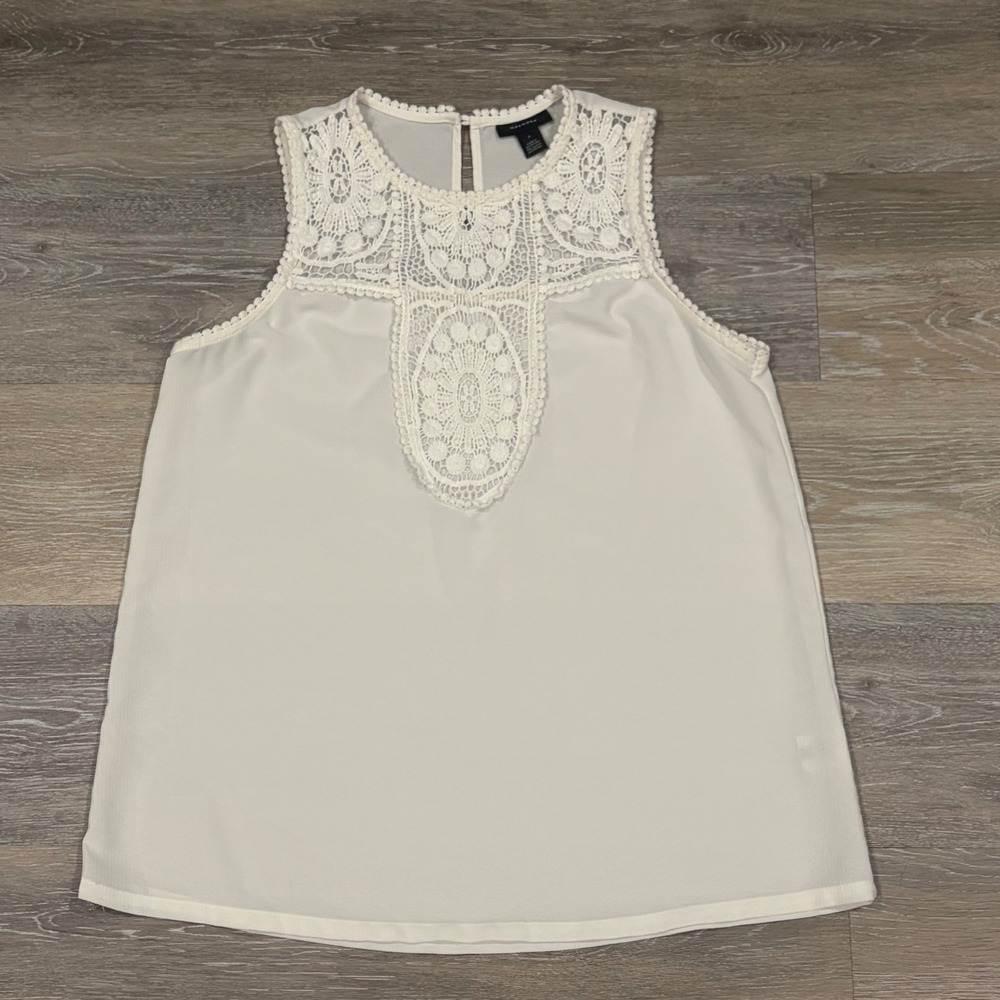 Halogen Womens White Crochet Lace Bib Sleeveless‎ Blouse Top Size S - Picture 3 of 5